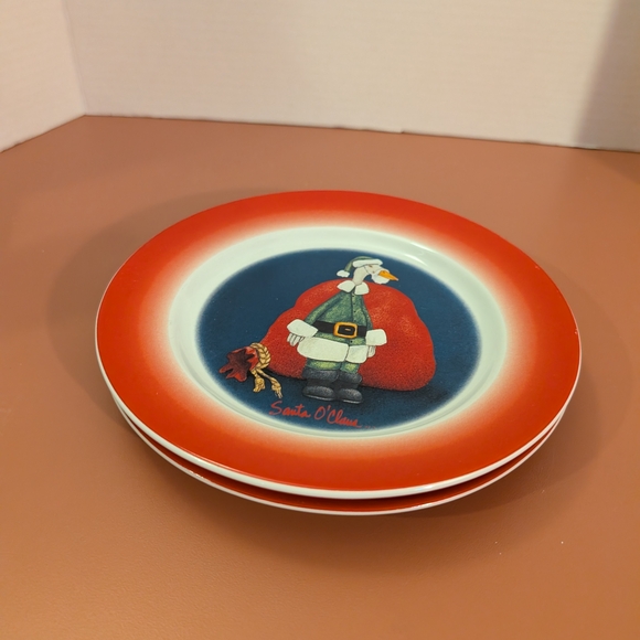 Vintage 1998 Will Bullas Christmas Santa O'Claus Goose Natural Wonders Plates 8" - Picture 6 of 6